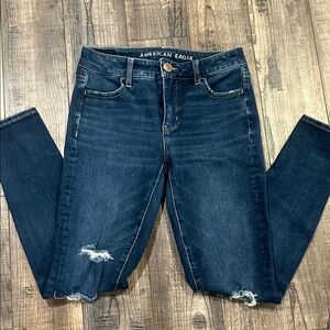 American Eagle Outfitters Blue Skinny Jeans with Distressed Details